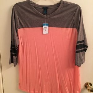 Plus Peach Blocked Varsity Striped Tee